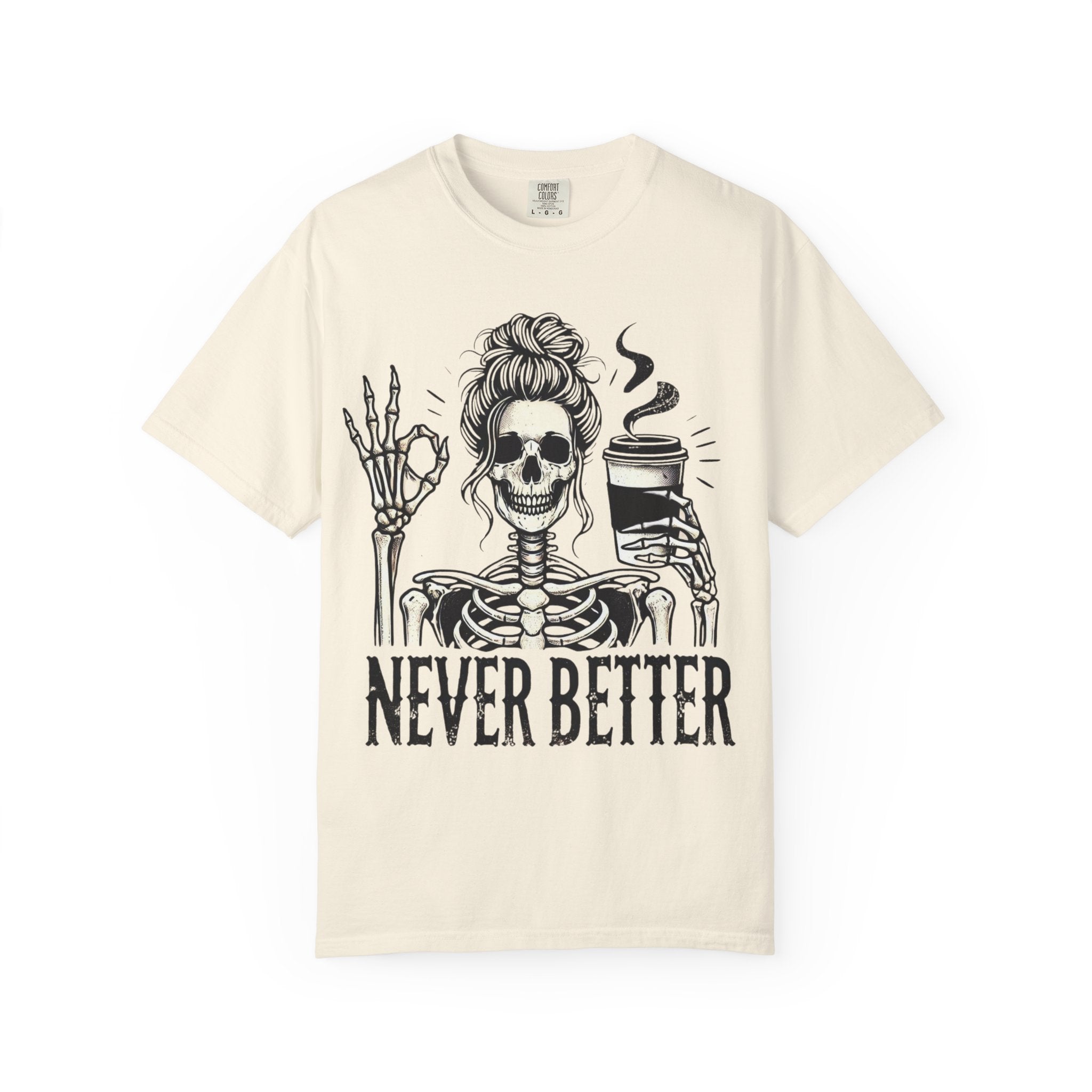 Skeleton Coffee Unisex Garment-Dyed T-shirt, Casual Tee, Graphic Shirt, Halloween Gift, Fall Fashion, Everyday Wear