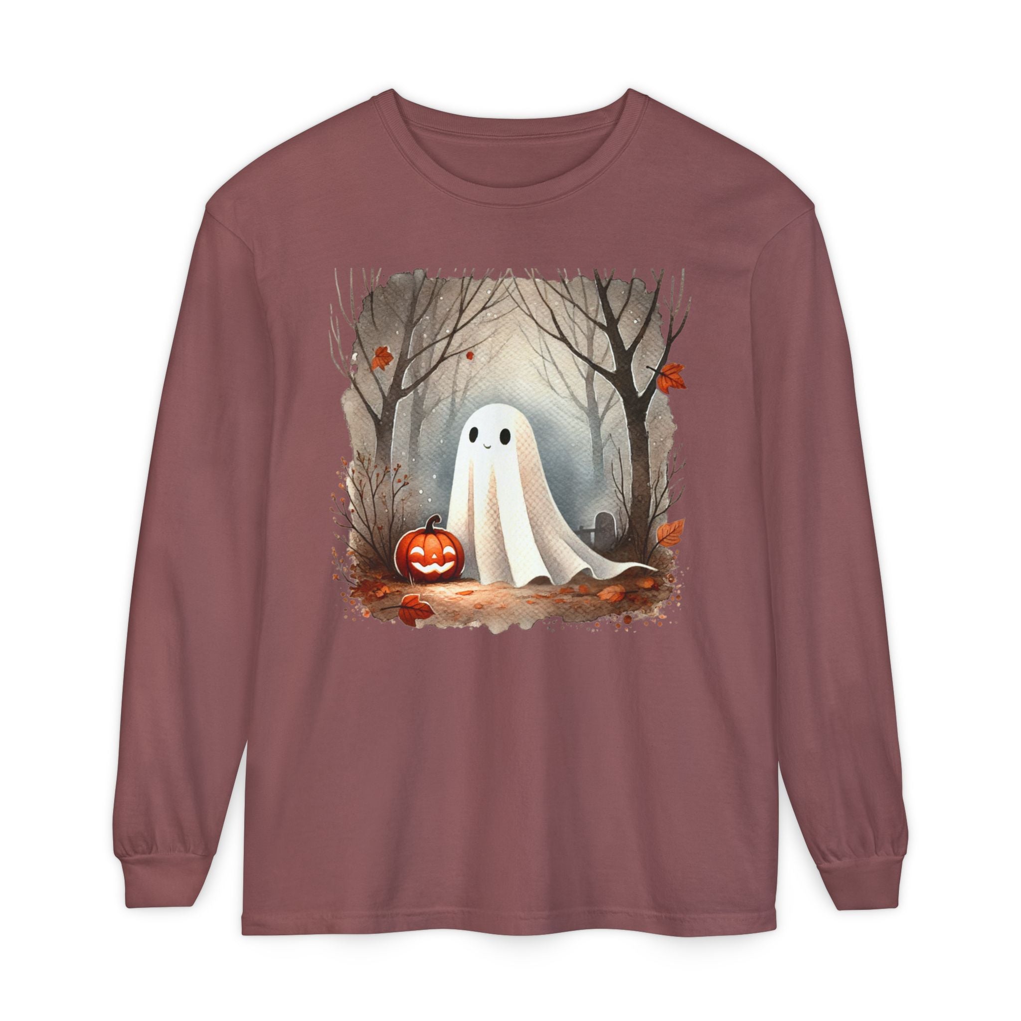 Halloween Ghost Long Sleeve T-Shirt, Unisex Tee for Fall, Spooky Season Apparel, Autumn Fashion, Boo T-Shirt, Ghost Design Tee