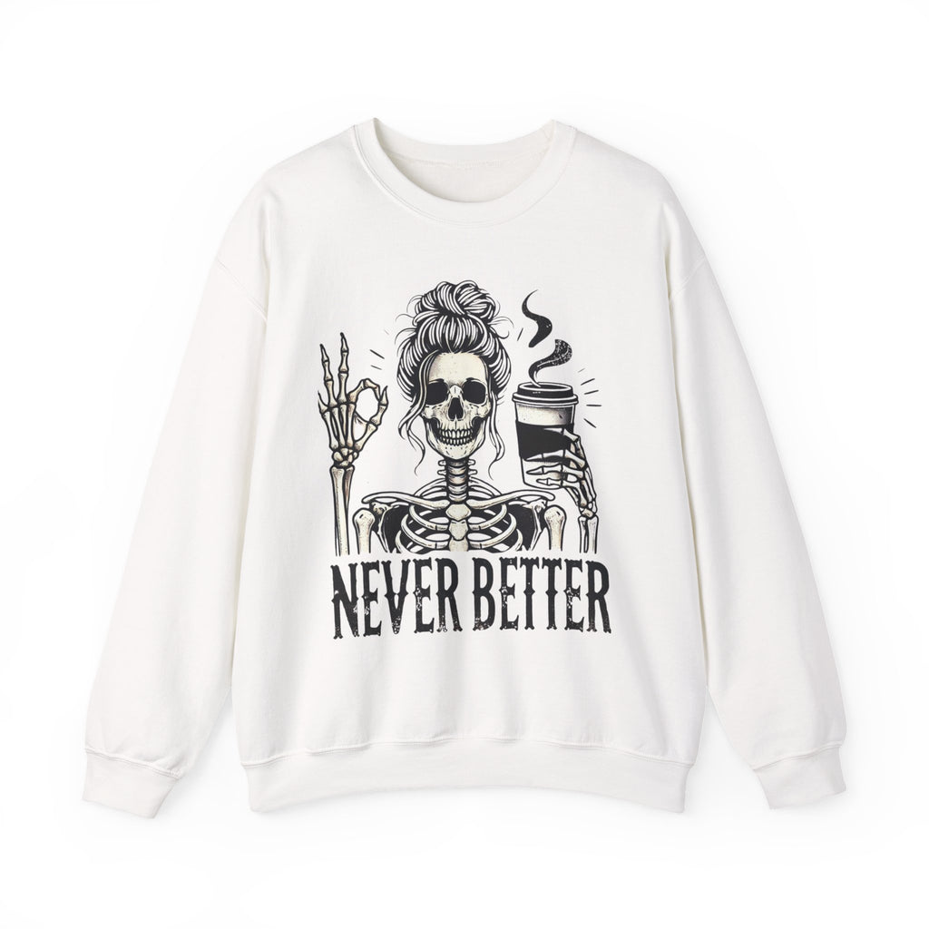 Fun Skeleton Coffee Sweatshirt, Cozy Halloween Apparel, Unisex Sweatshirt Gift, Fall Fashion, Trendy Crewneck