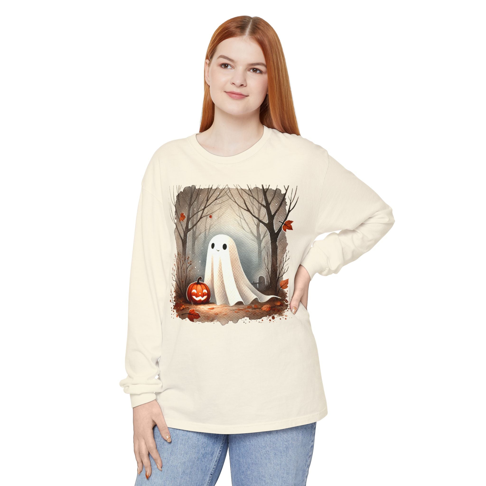 Halloween Ghost Long Sleeve T-Shirt, Unisex Tee for Fall, Spooky Season Apparel, Autumn Fashion, Boo T-Shirt, Ghost Design Tee