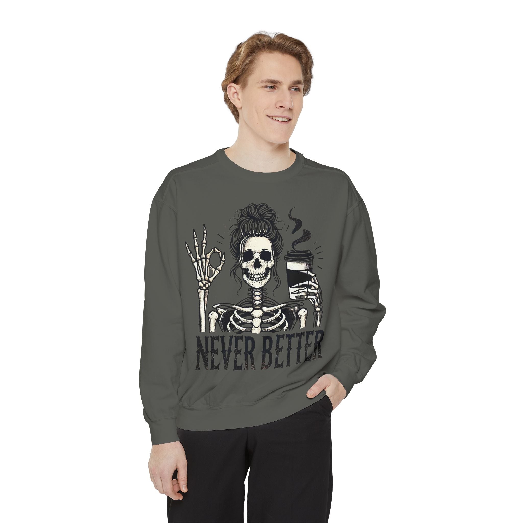 Skeleton Coffee Lover Unisex Sweatshirt, Cozy Fall Sweatshirt, Halloween Top, Casual Long Sleeve, Gift for Him or Her