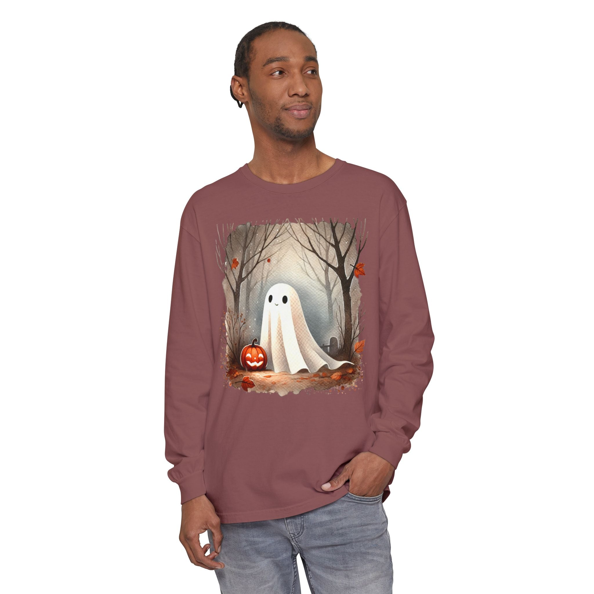 Halloween Ghost Long Sleeve T-Shirt, Unisex Tee for Fall, Spooky Season Apparel, Autumn Fashion, Boo T-Shirt, Ghost Design Tee