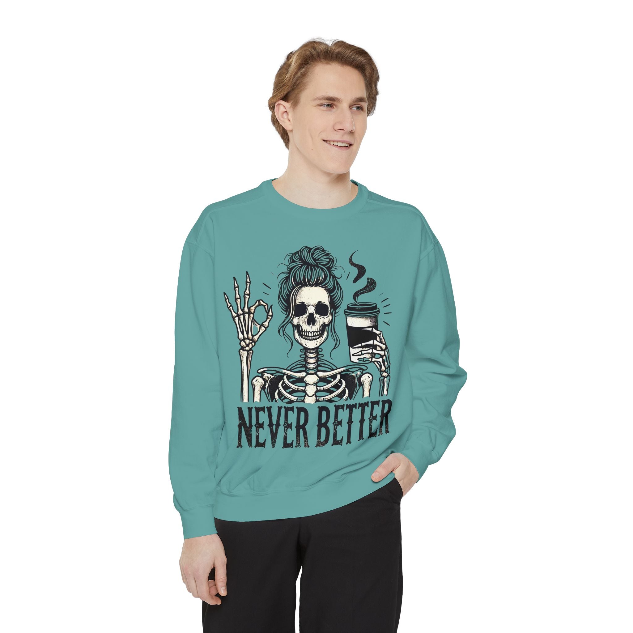 Skeleton Coffee Lover Unisex Sweatshirt, Cozy Fall Sweatshirt, Halloween Top, Casual Long Sleeve, Gift for Him or Her