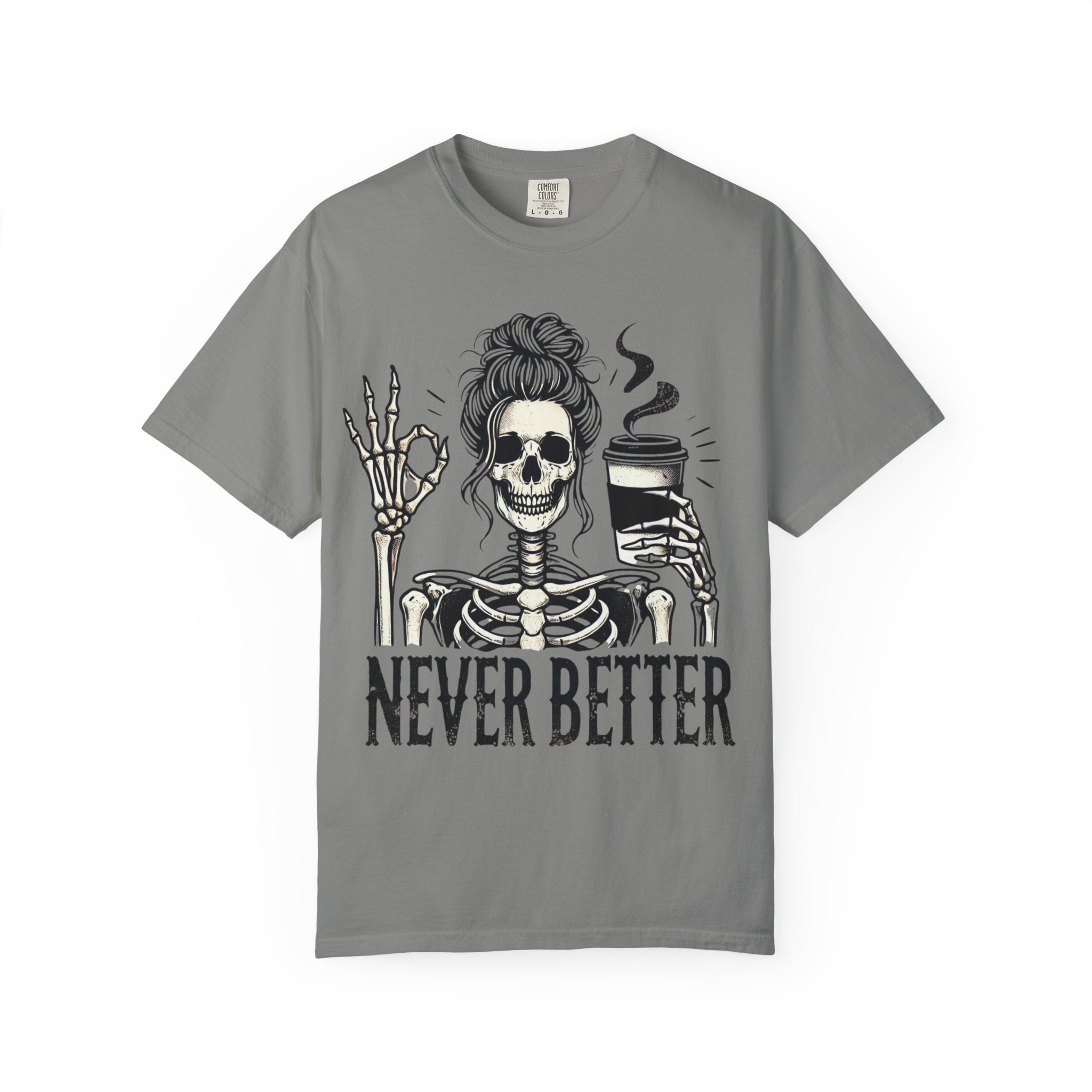 Skeleton Coffee Unisex Garment-Dyed T-shirt, Casual Tee, Graphic Shirt, Halloween Gift, Fall Fashion, Everyday Wear
