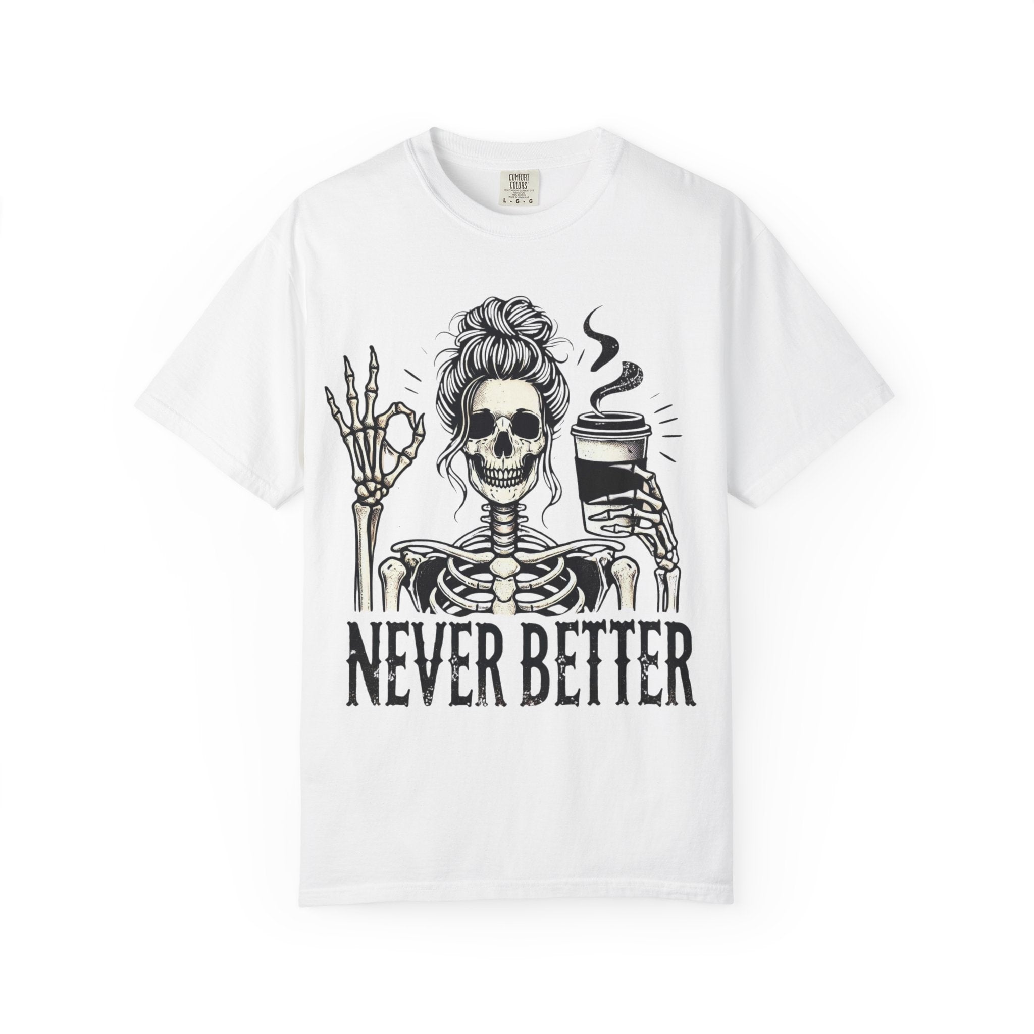 Skeleton Coffee Unisex Garment-Dyed T-shirt, Casual Tee, Graphic Shirt, Halloween Gift, Fall Fashion, Everyday Wear