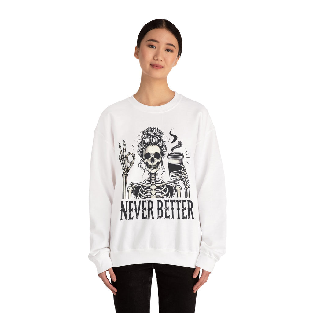 Fun Skeleton Coffee Sweatshirt, Cozy Halloween Apparel, Unisex Sweatshirt Gift, Fall Fashion, Trendy Crewneck