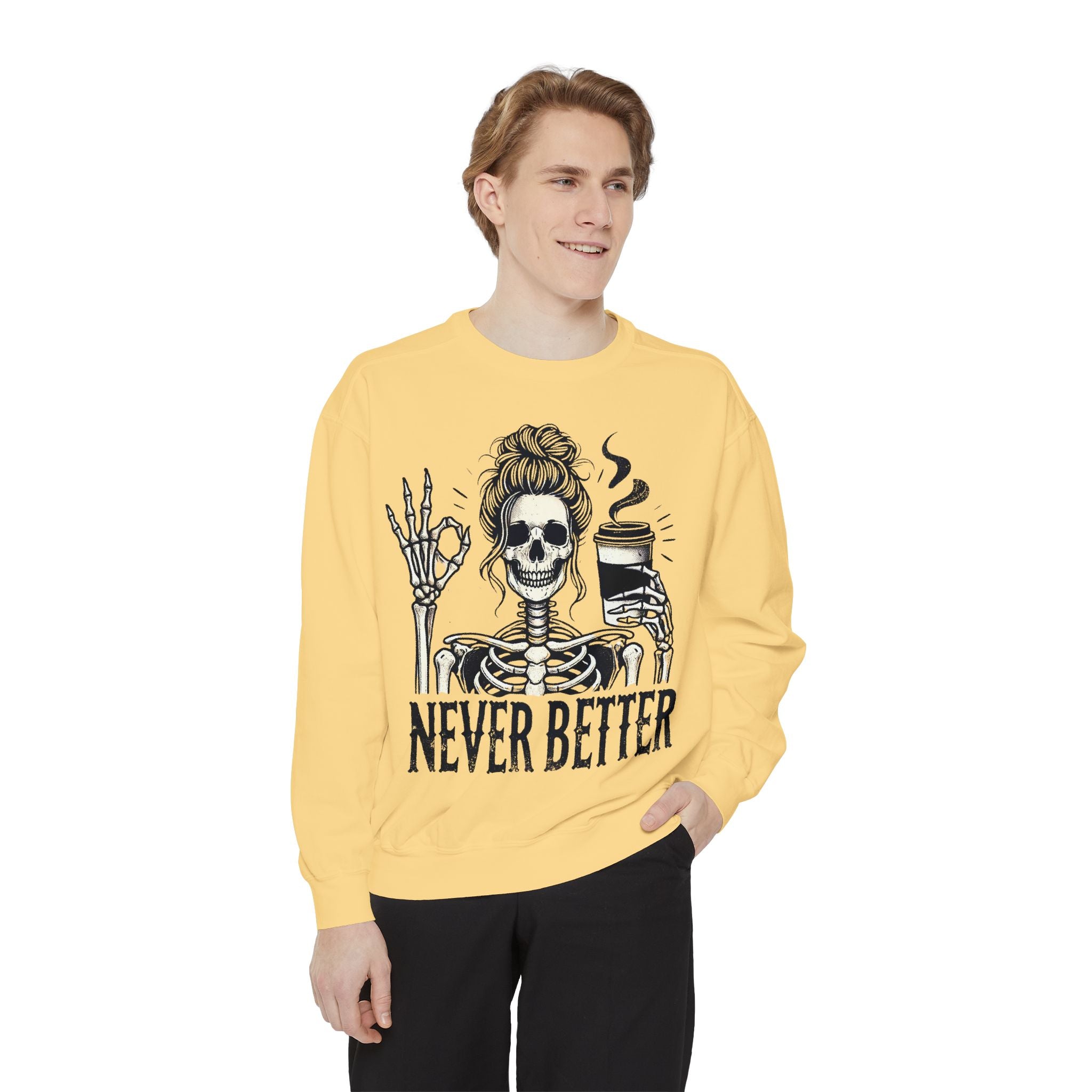 Skeleton Coffee Lover Unisex Sweatshirt, Cozy Fall Sweatshirt, Halloween Top, Casual Long Sleeve, Gift for Him or Her