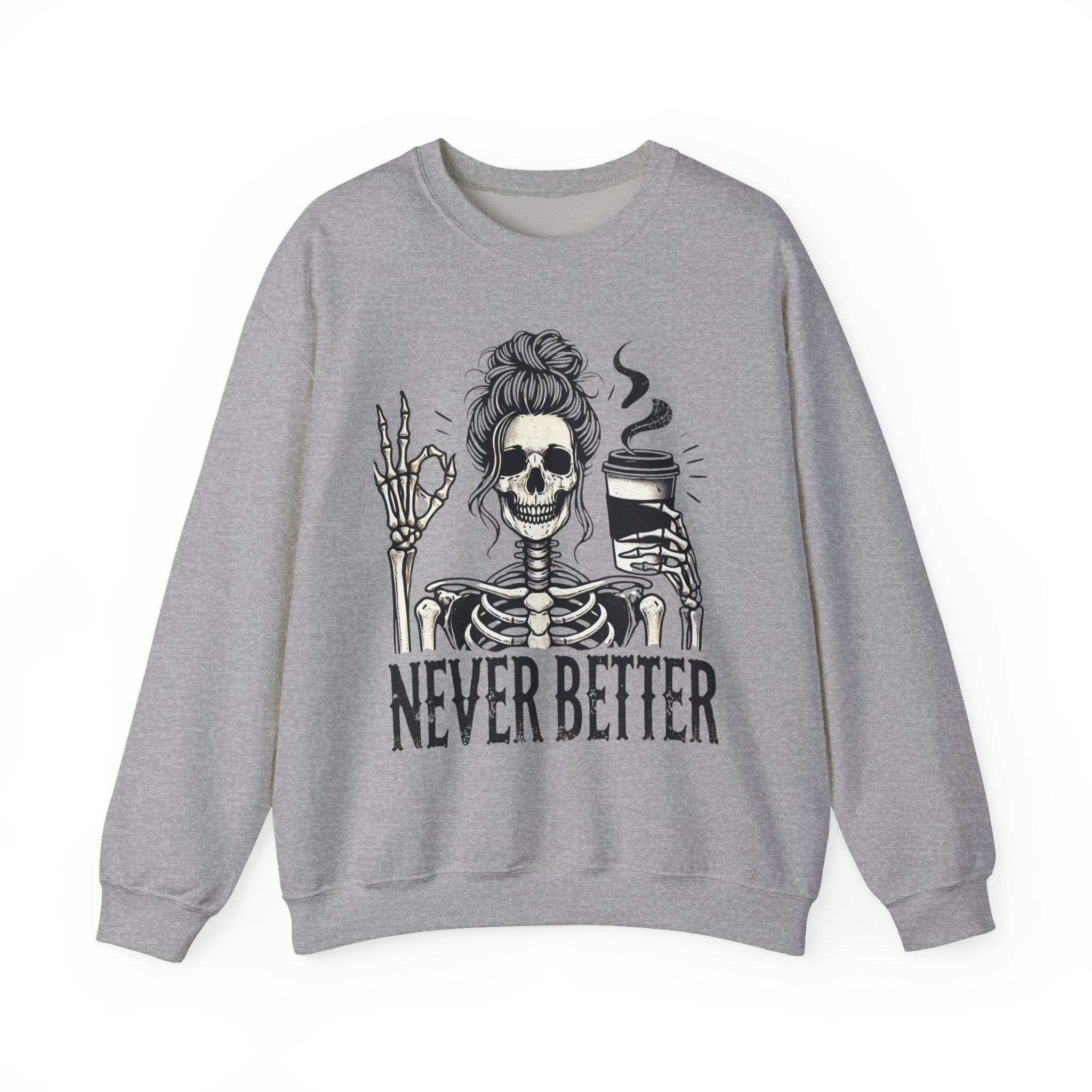 Fun Skeleton Coffee Sweatshirt, Cozy Halloween Apparel, Unisex Sweatshirt Gift, Fall Fashion, Trendy Crewneck