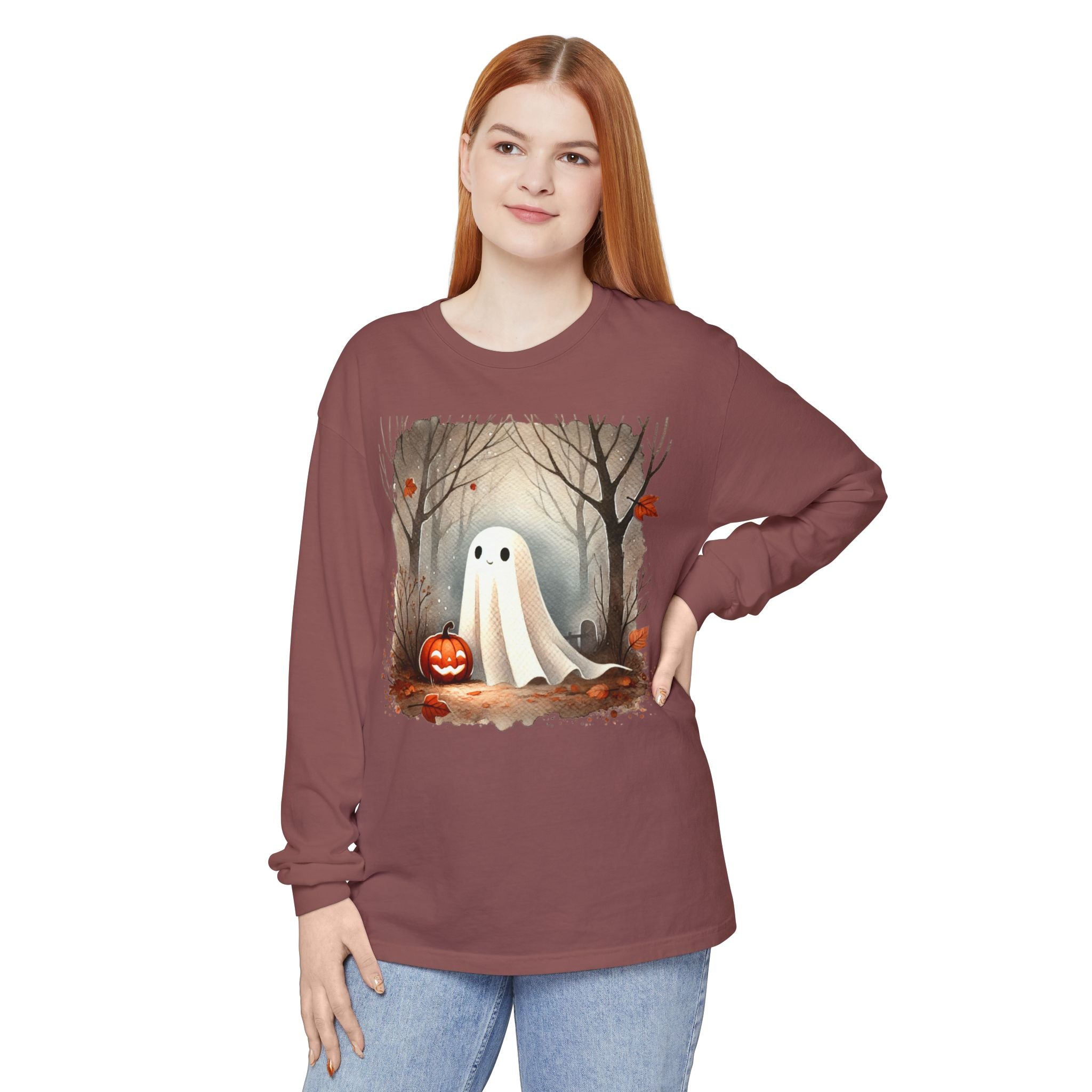 Halloween Ghost Long Sleeve T-Shirt, Unisex Tee for Fall, Spooky Season Apparel, Autumn Fashion, Boo T-Shirt, Ghost Design Tee