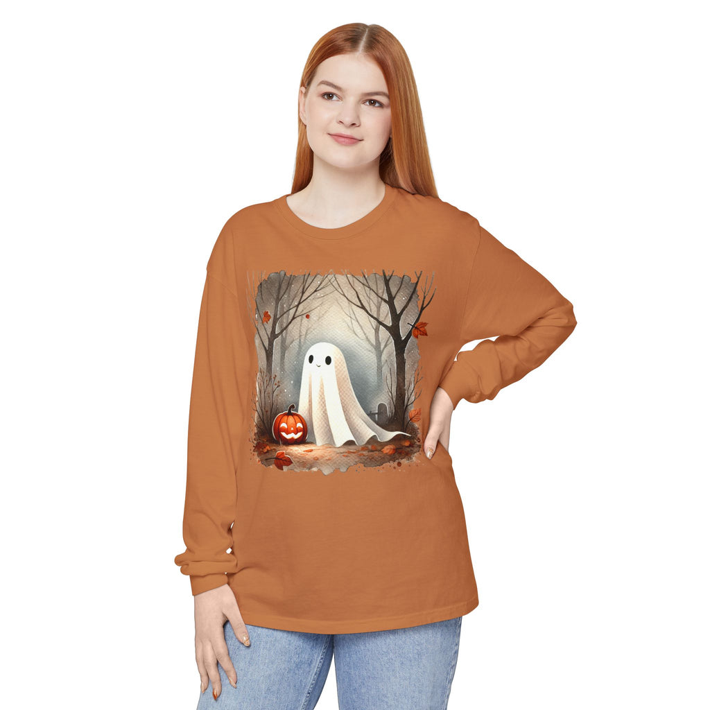 Halloween Ghost Long Sleeve T-Shirt, Unisex Tee for Fall, Spooky Season Apparel, Autumn Fashion, Boo T-Shirt, Ghost Design Tee