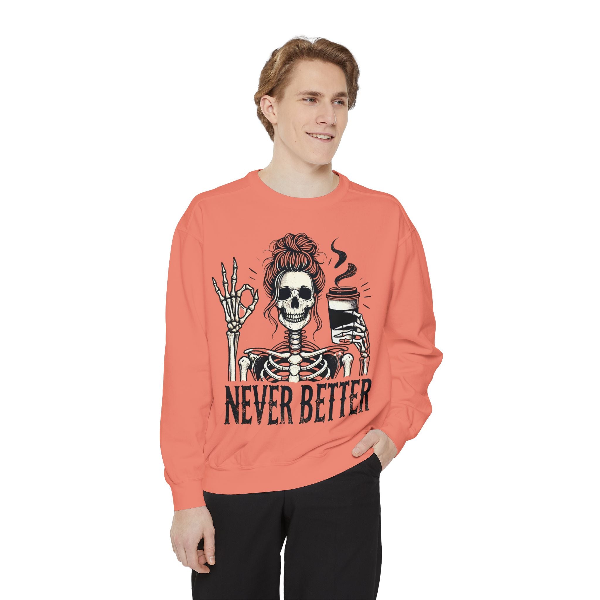 Skeleton Coffee Lover Unisex Sweatshirt, Cozy Fall Sweatshirt, Halloween Top, Casual Long Sleeve, Gift for Him or Her