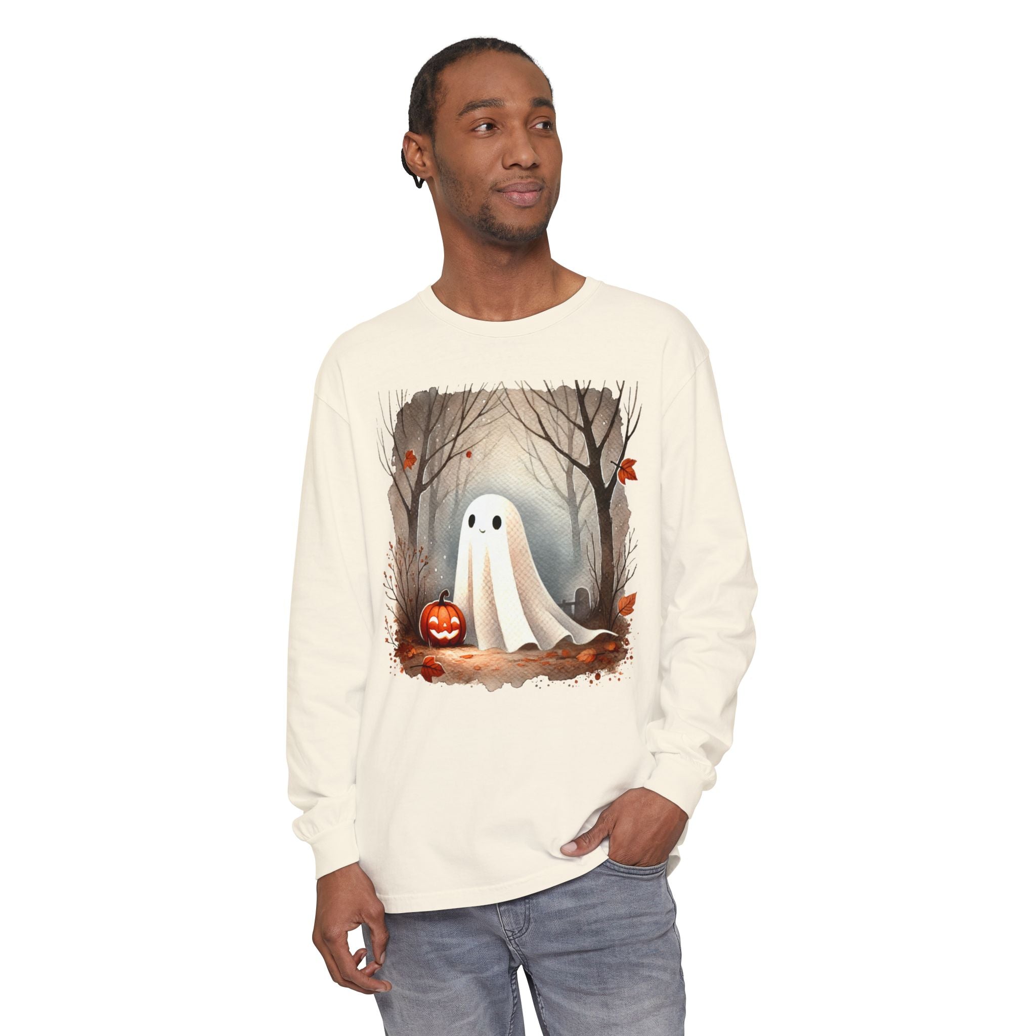 Halloween Ghost Long Sleeve T-Shirt, Unisex Tee for Fall, Spooky Season Apparel, Autumn Fashion, Boo T-Shirt, Ghost Design Tee