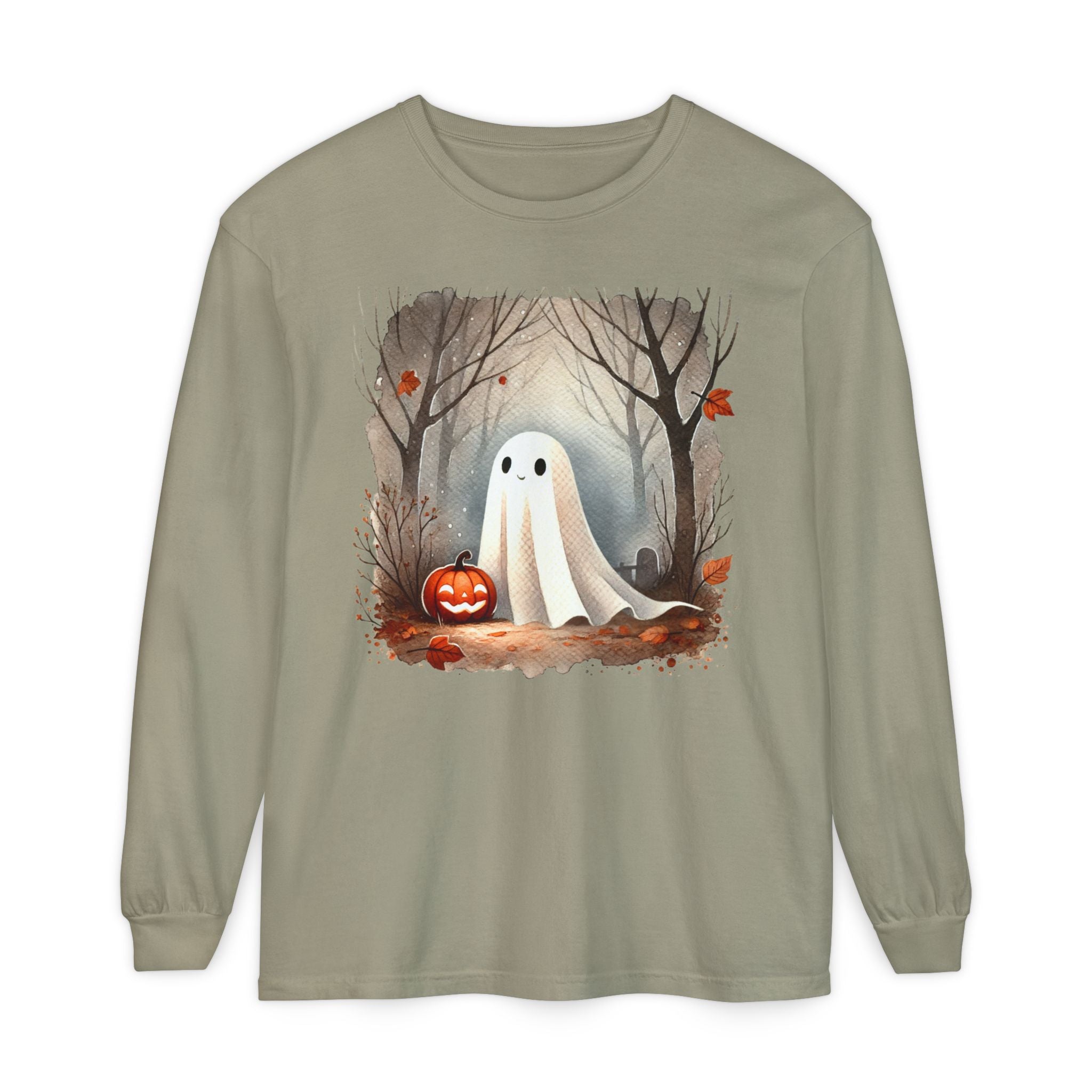 Halloween Ghost Long Sleeve T-Shirt, Unisex Tee for Fall, Spooky Season Apparel, Autumn Fashion, Boo T-Shirt, Ghost Design Tee