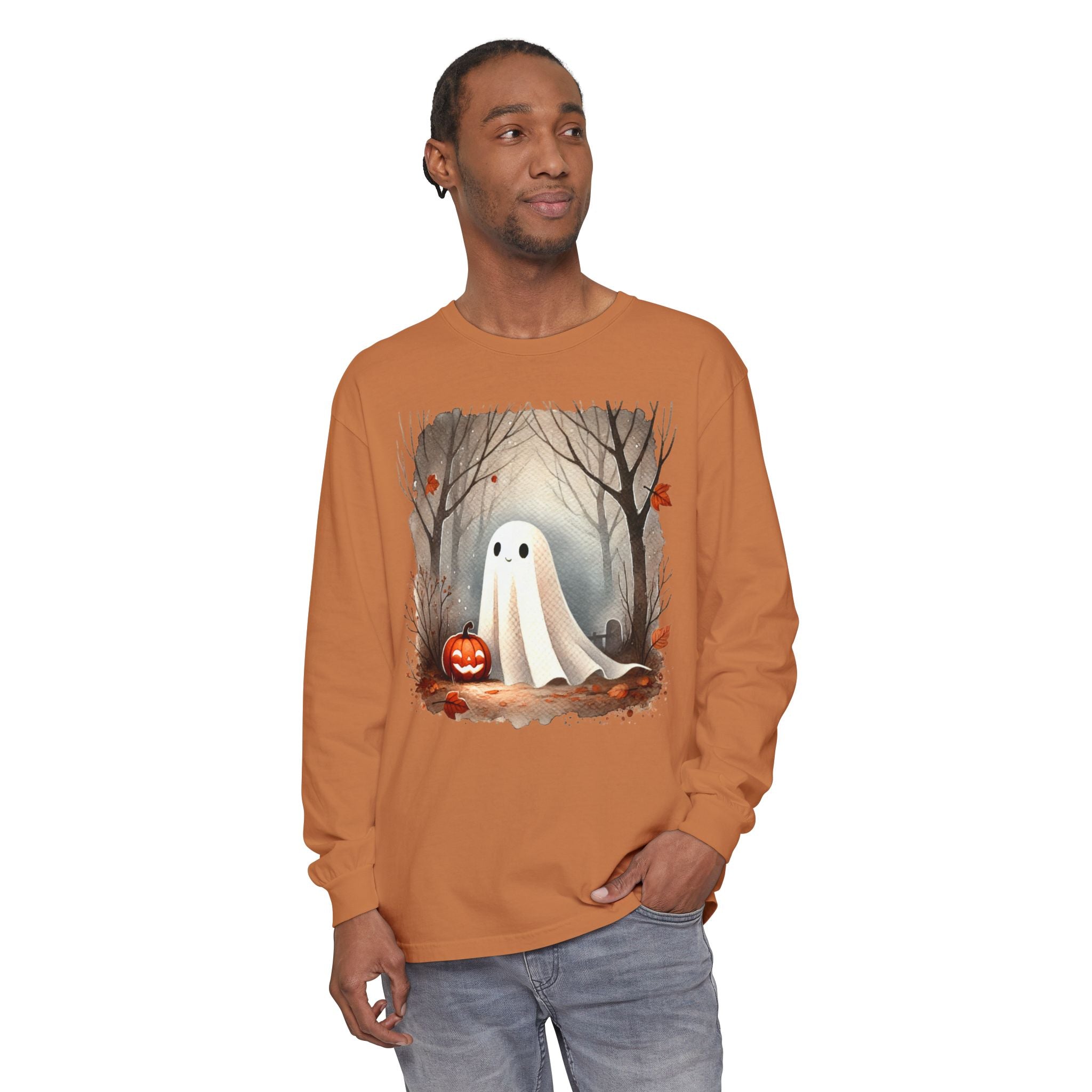 Halloween Ghost Long Sleeve T-Shirt, Unisex Tee for Fall, Spooky Season Apparel, Autumn Fashion, Boo T-Shirt, Ghost Design Tee