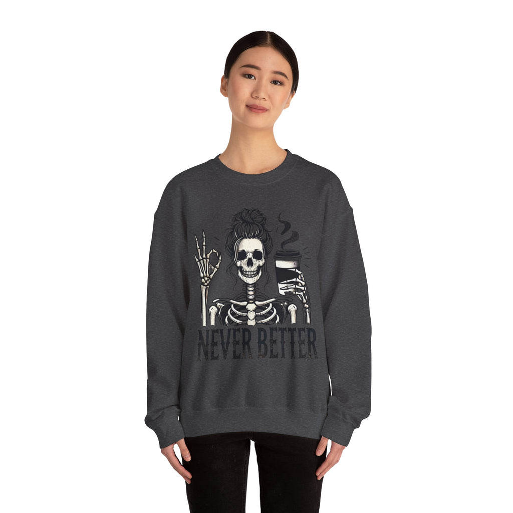 Fun Skeleton Coffee Sweatshirt, Cozy Halloween Apparel, Unisex Sweatshirt Gift, Fall Fashion, Trendy Crewneck