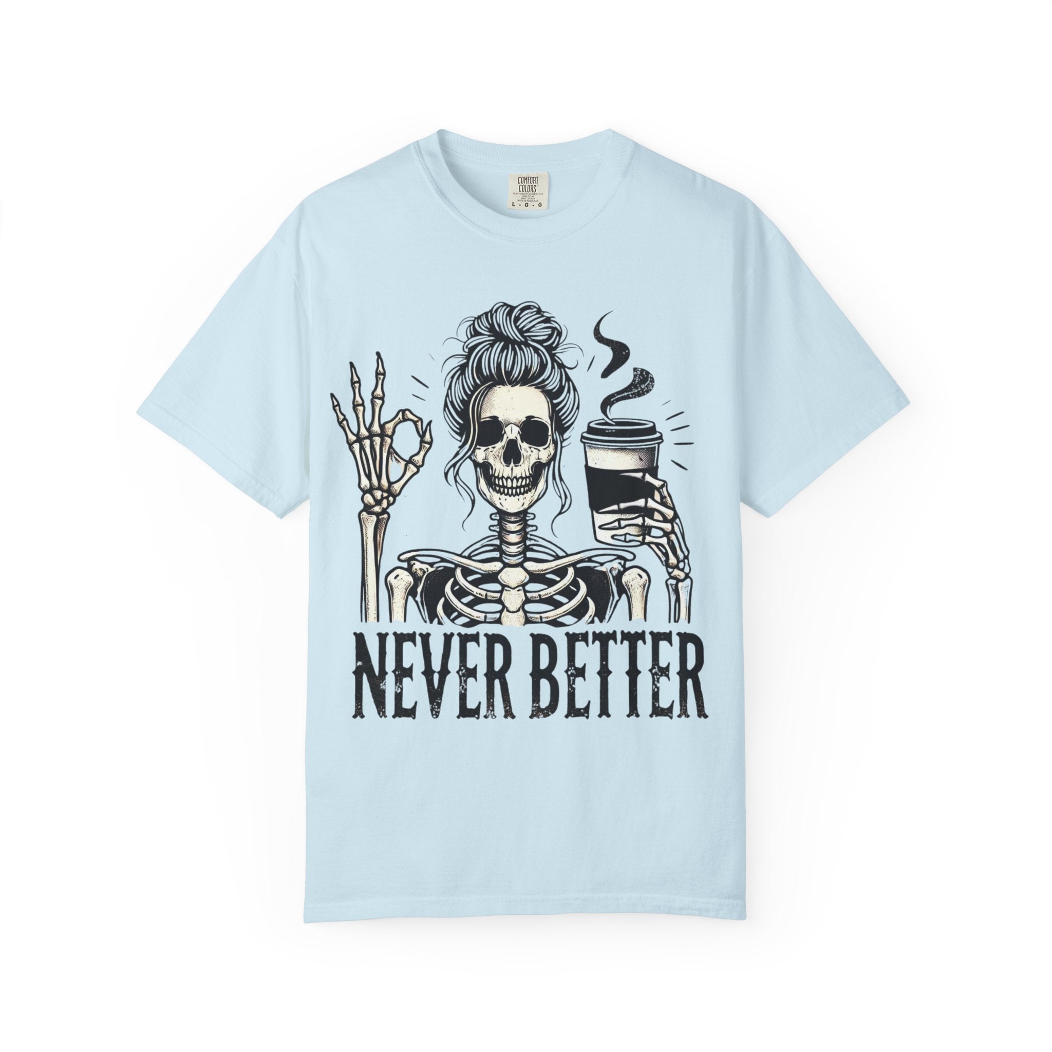 Skeleton Coffee Unisex Garment-Dyed T-shirt, Casual Tee, Graphic Shirt, Halloween Gift, Fall Fashion, Everyday Wear
