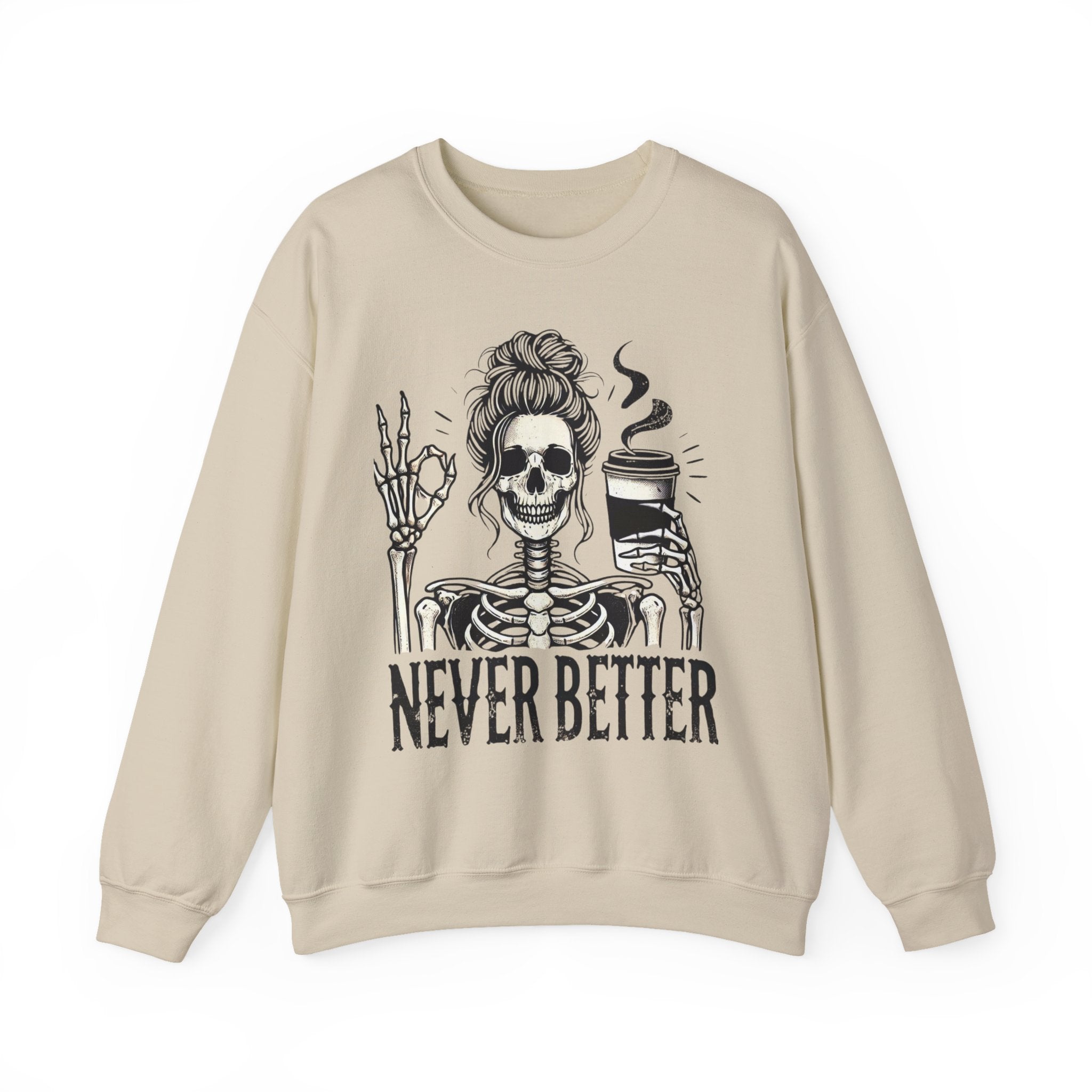 Fun Skeleton Coffee Sweatshirt, Cozy Halloween Apparel, Unisex Sweatshirt Gift, Fall Fashion, Trendy Crewneck