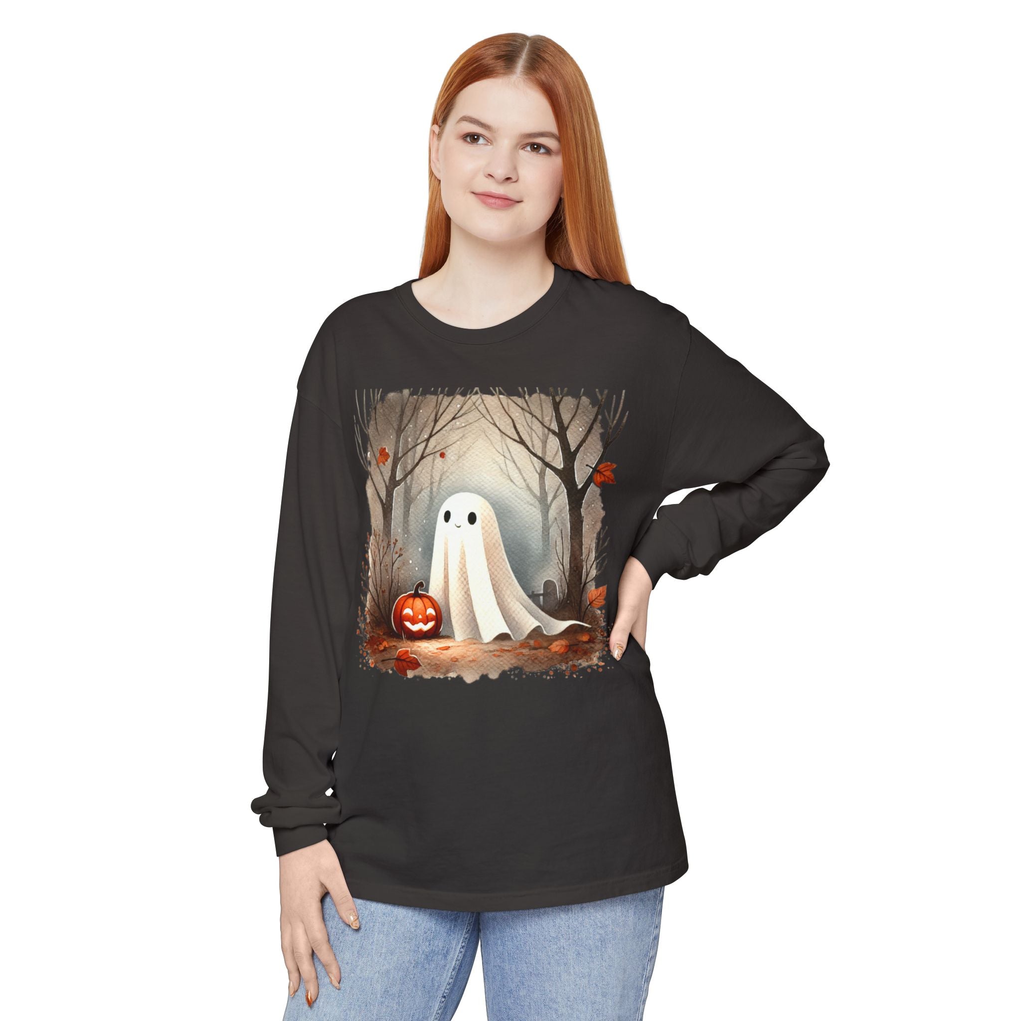 Halloween Ghost Long Sleeve T-Shirt, Unisex Tee for Fall, Spooky Season Apparel, Autumn Fashion, Boo T-Shirt, Ghost Design Tee