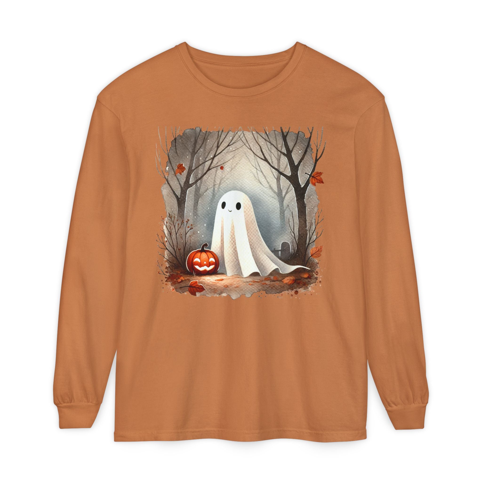 Halloween Ghost Long Sleeve T-Shirt, Unisex Tee for Fall, Spooky Season Apparel, Autumn Fashion, Boo T-Shirt, Ghost Design Tee