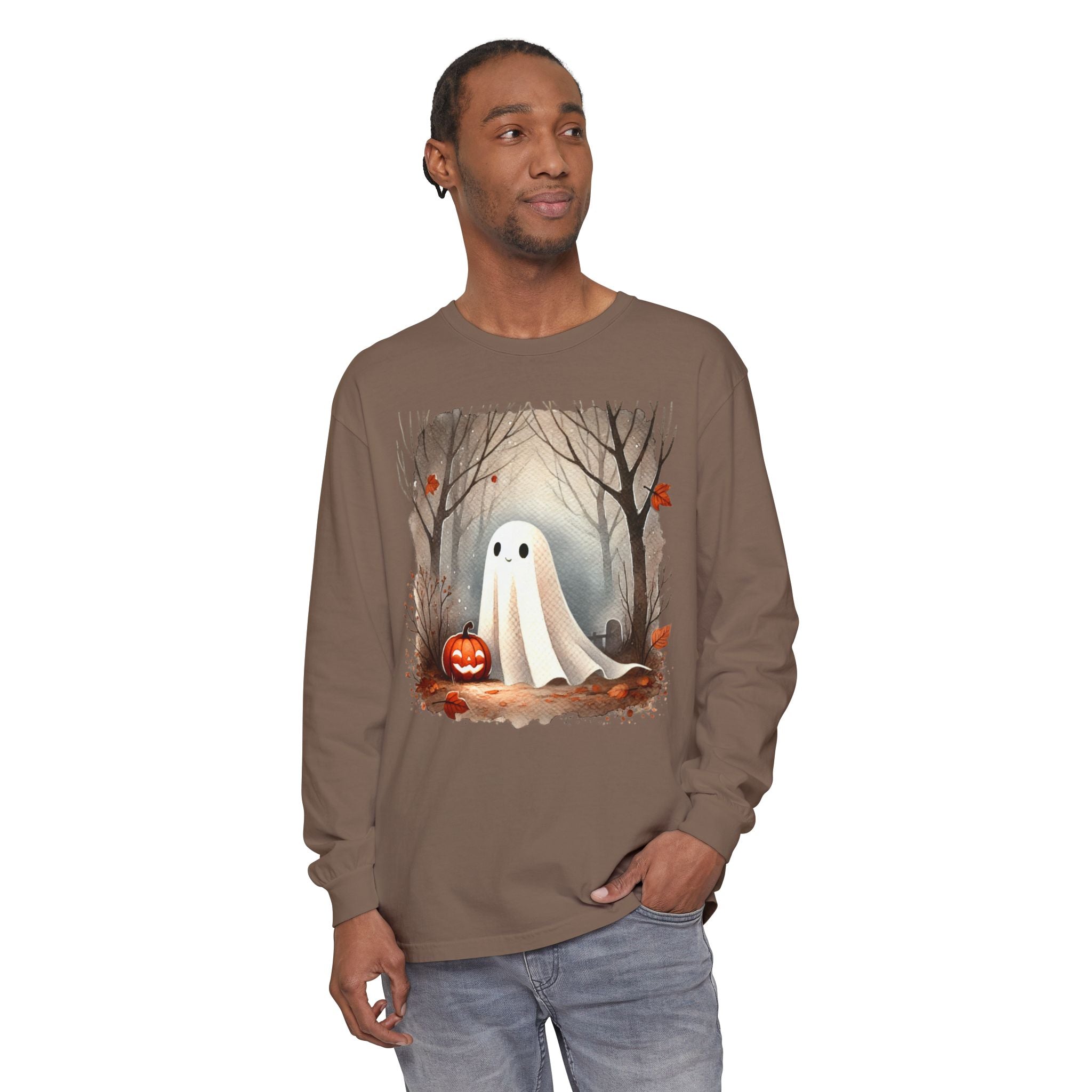 Halloween Ghost Long Sleeve T-Shirt, Unisex Tee for Fall, Spooky Season Apparel, Autumn Fashion, Boo T-Shirt, Ghost Design Tee