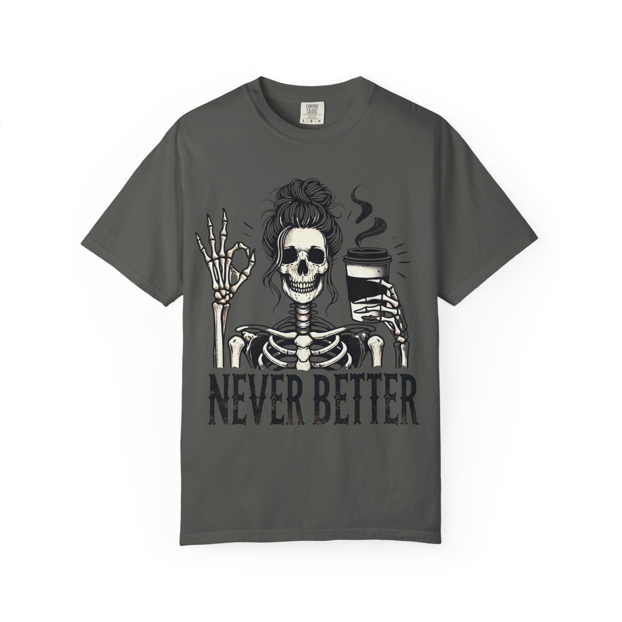 Skeleton Coffee Unisex Garment-Dyed T-shirt, Casual Tee, Graphic Shirt, Halloween Gift, Fall Fashion, Everyday Wear