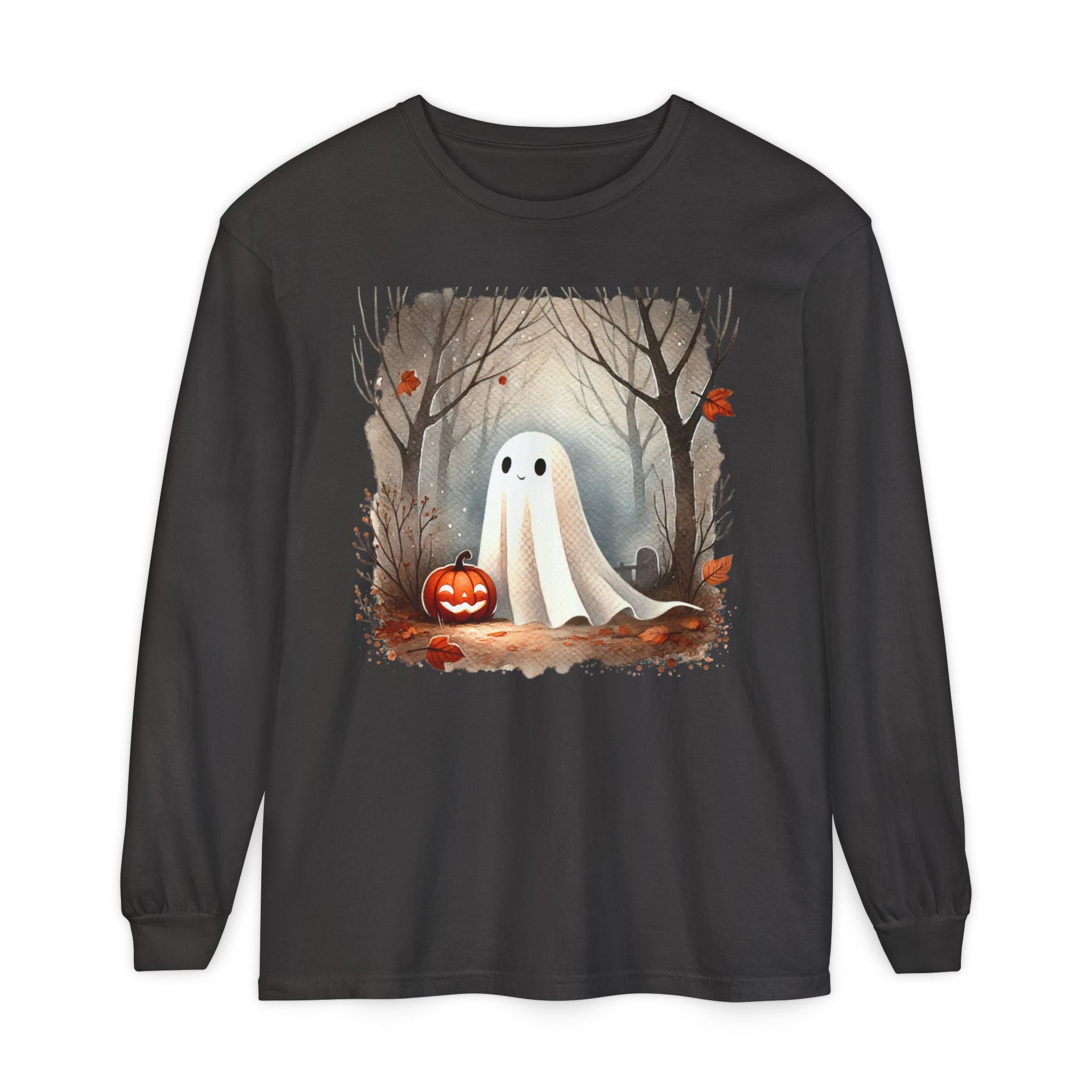 Halloween Ghost Long Sleeve T-Shirt, Unisex Tee for Fall, Spooky Season Apparel, Autumn Fashion, Boo T-Shirt, Ghost Design Tee