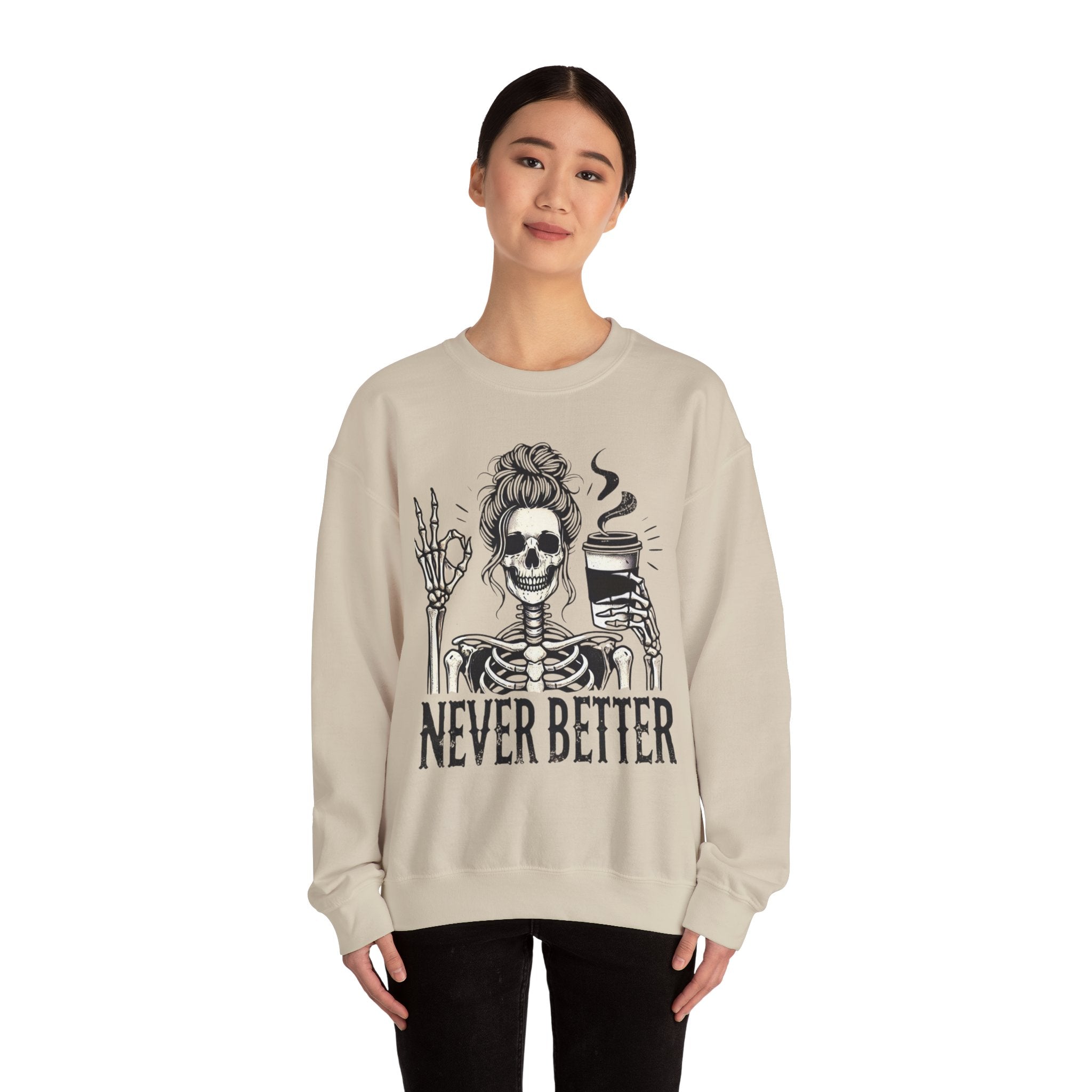 Fun Skeleton Coffee Sweatshirt, Cozy Halloween Apparel, Unisex Sweatshirt Gift, Fall Fashion, Trendy Crewneck