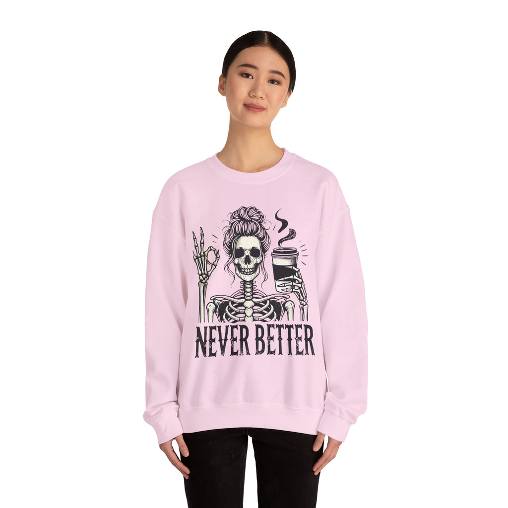 Fun Skeleton Coffee Sweatshirt, Cozy Halloween Apparel, Unisex Sweatshirt Gift, Fall Fashion, Trendy Crewneck