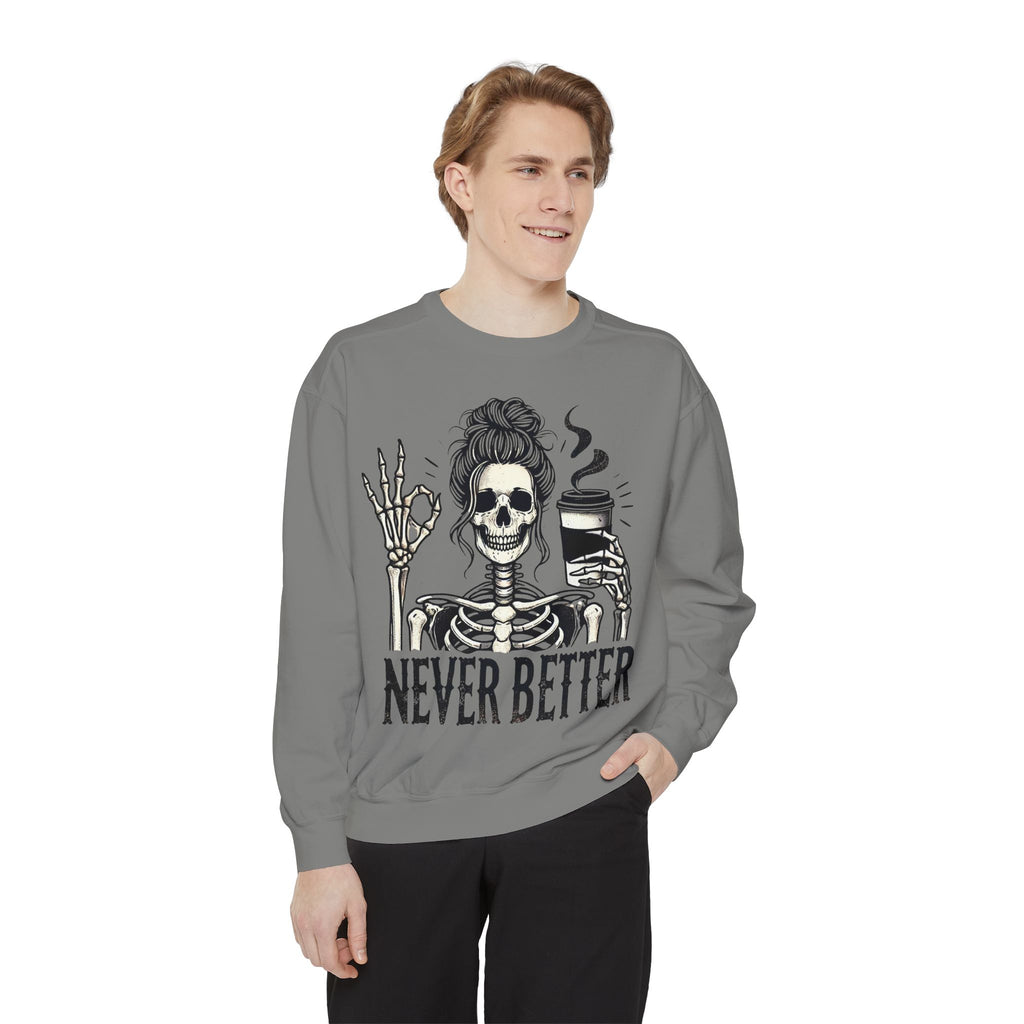 Skeleton Coffee Lover Unisex Sweatshirt, Cozy Fall Sweatshirt, Halloween Top, Casual Long Sleeve, Gift for Him or Her