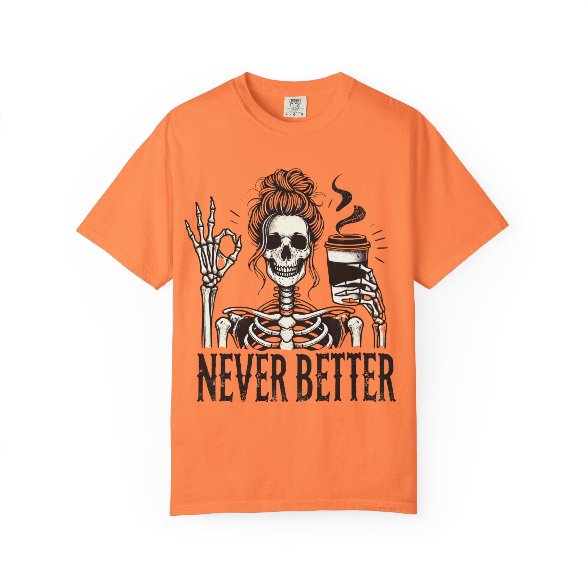 Skeleton Coffee Unisex Garment-Dyed T-shirt, Casual Tee, Graphic Shirt, Halloween Gift, Fall Fashion, Everyday Wear