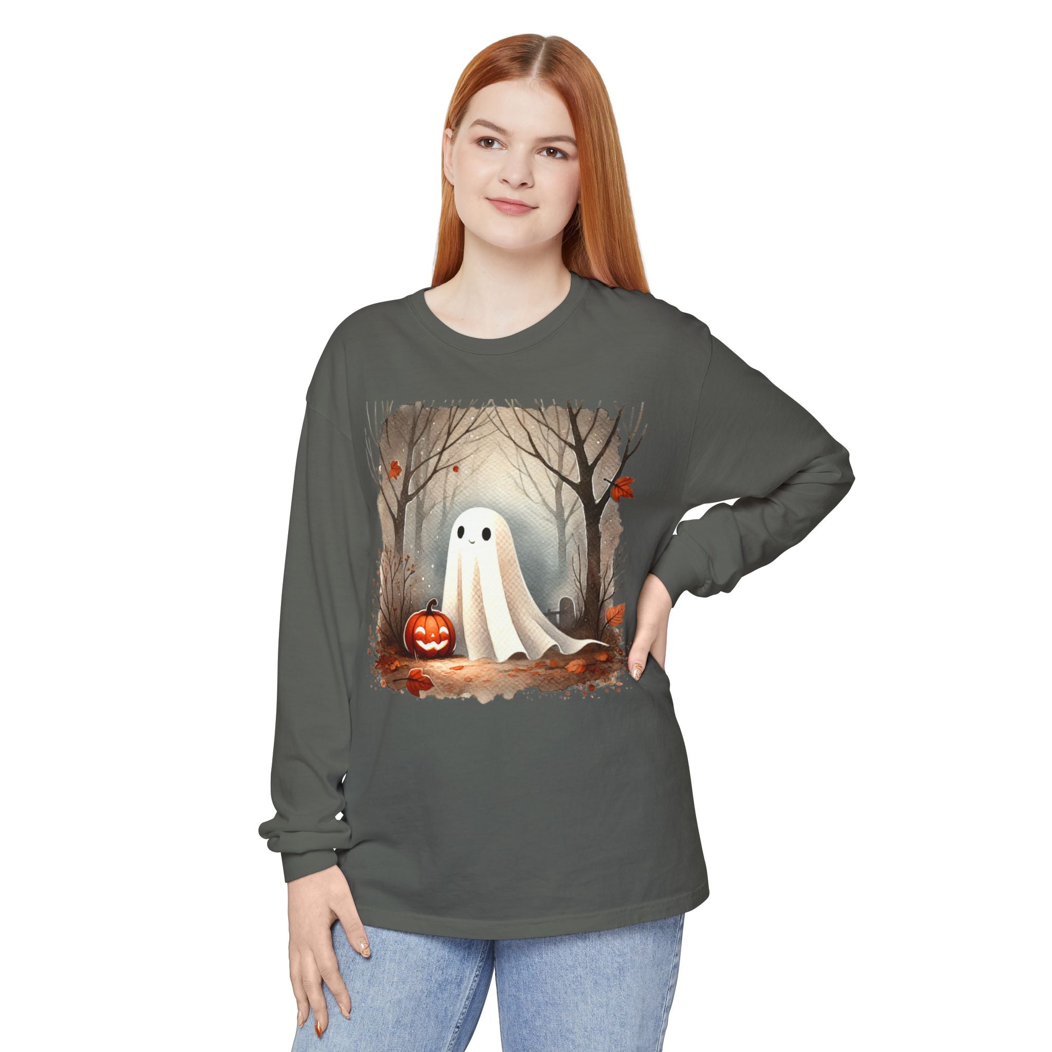 Halloween Ghost Long Sleeve T-Shirt, Unisex Tee for Fall, Spooky Season Apparel, Autumn Fashion, Boo T-Shirt, Ghost Design Tee