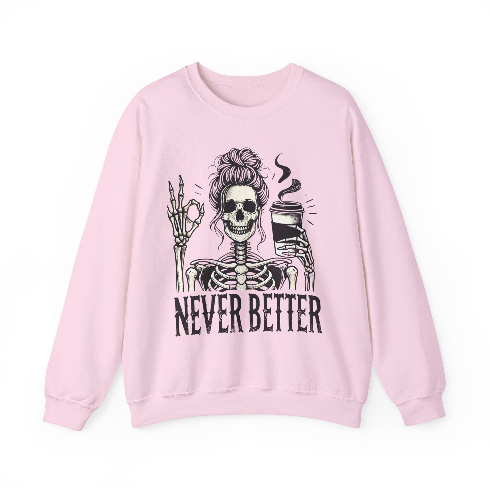 Fun Skeleton Coffee Sweatshirt, Cozy Halloween Apparel, Unisex Sweatshirt Gift, Fall Fashion, Trendy Crewneck