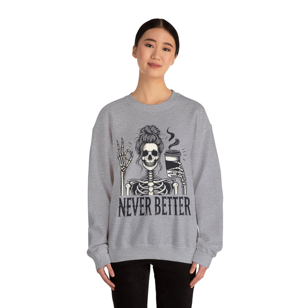 Fun Skeleton Coffee Sweatshirt, Cozy Halloween Apparel, Unisex Sweatshirt Gift, Fall Fashion, Trendy Crewneck
