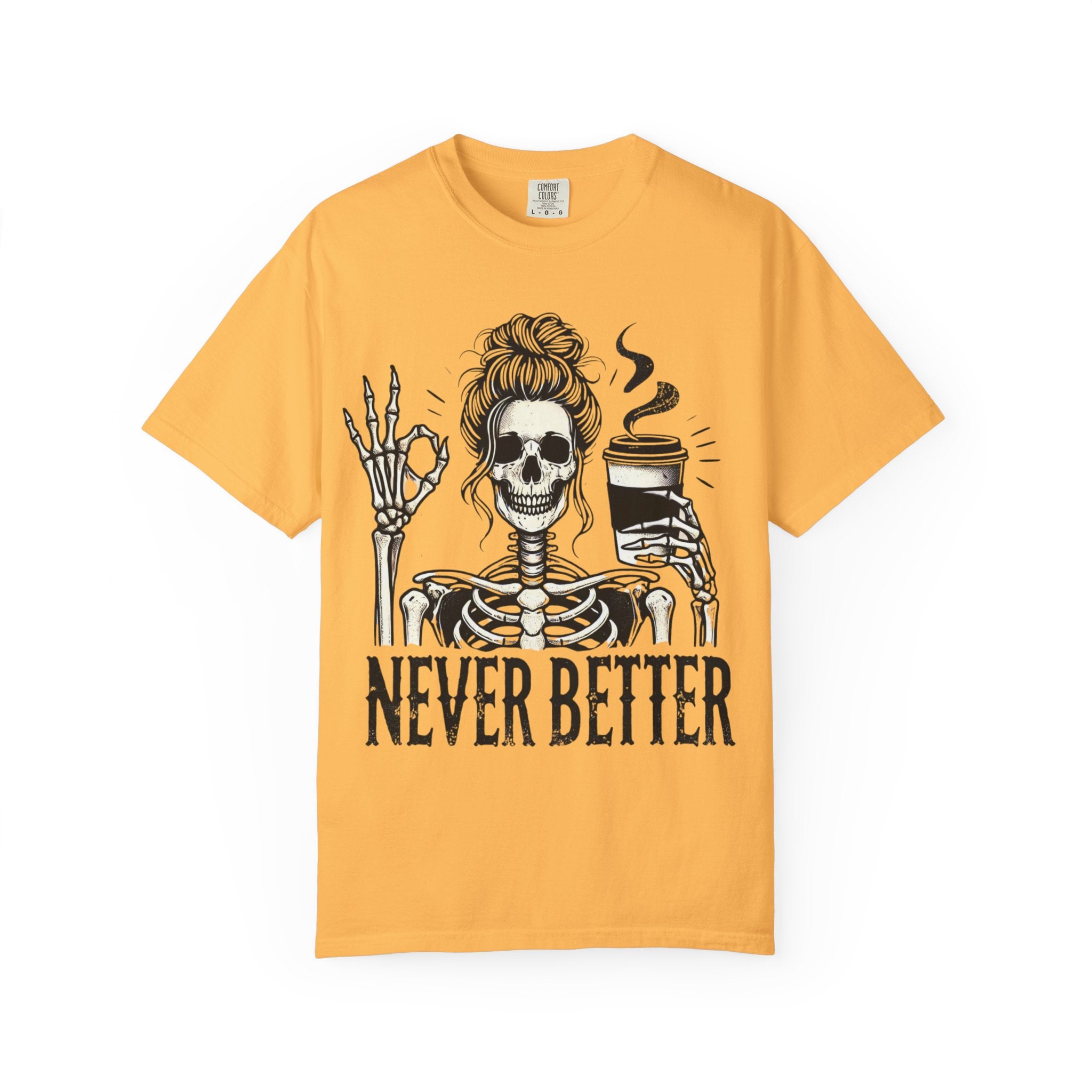 Skeleton Coffee Unisex Garment-Dyed T-shirt, Casual Tee, Graphic Shirt, Halloween Gift, Fall Fashion, Everyday Wear